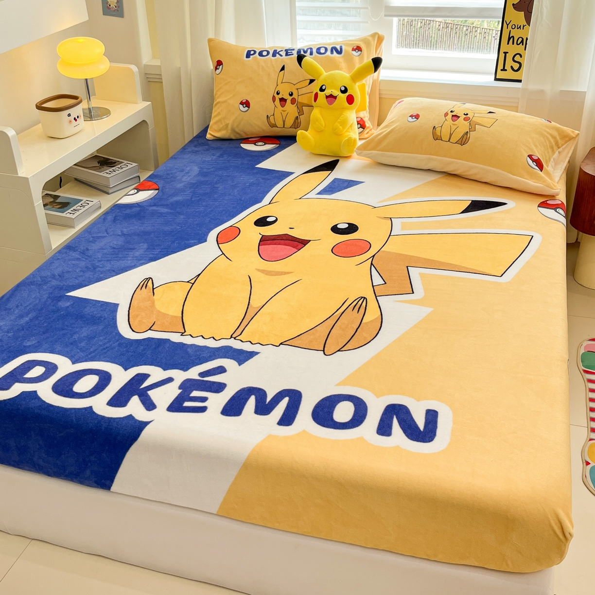 91家纺网 家纺一手货源 找家纺 金爱家 2025新款牛奶绒保暖床笠床笠单件单床笠 绒单品-俏皮皮卡丘