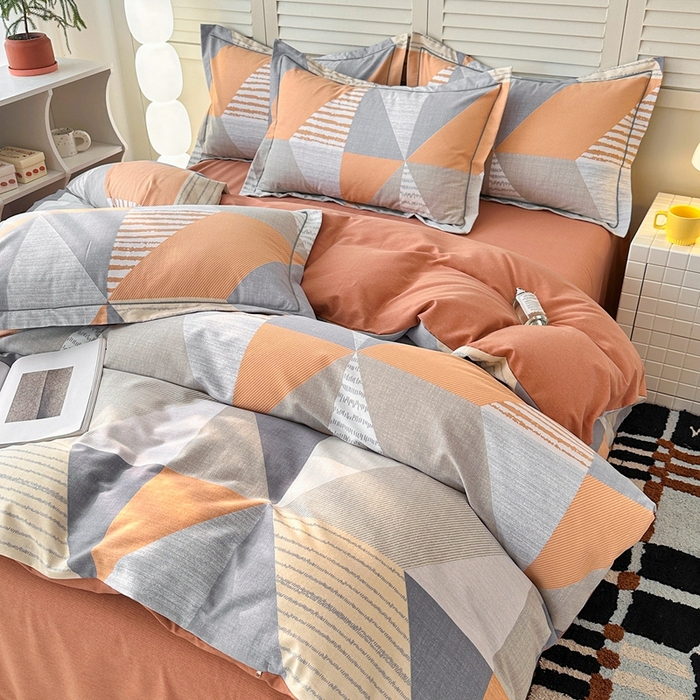 91家纺网 家纺一手货源 找家纺 简约家纺 2025新款全棉磨毛印花单品床单 创意几何-桔