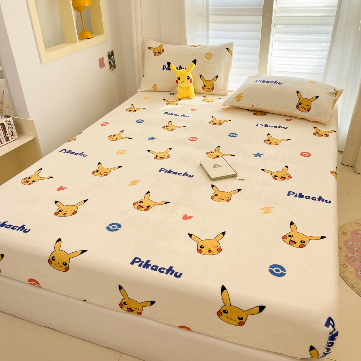 91家纺网 家纺一手货源 找家纺 金爱家 2025新款牛奶绒保暖床笠床笠单件单床笠 绒单品-搞怪皮卡丘