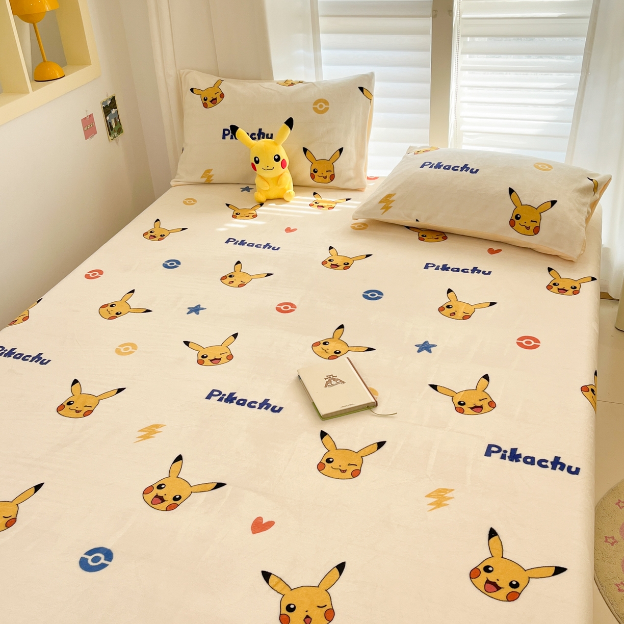 91家纺网 家纺一手货源 找家纺 金爱家 2025新款牛奶绒保暖床笠床笠单件单床笠 绒单品-搞怪皮卡丘