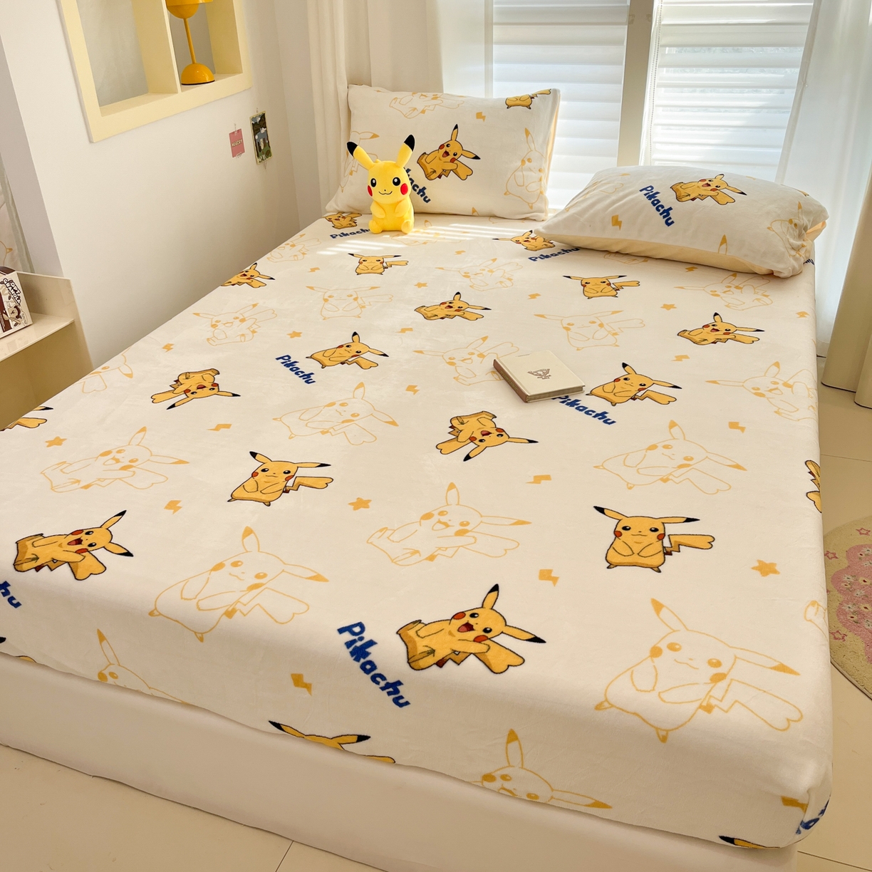 91家纺网 家纺一手货源 找家纺 金爱家 2025新款牛奶绒保暖床笠床笠单件单床笠 绒单品-多彩皮卡丘