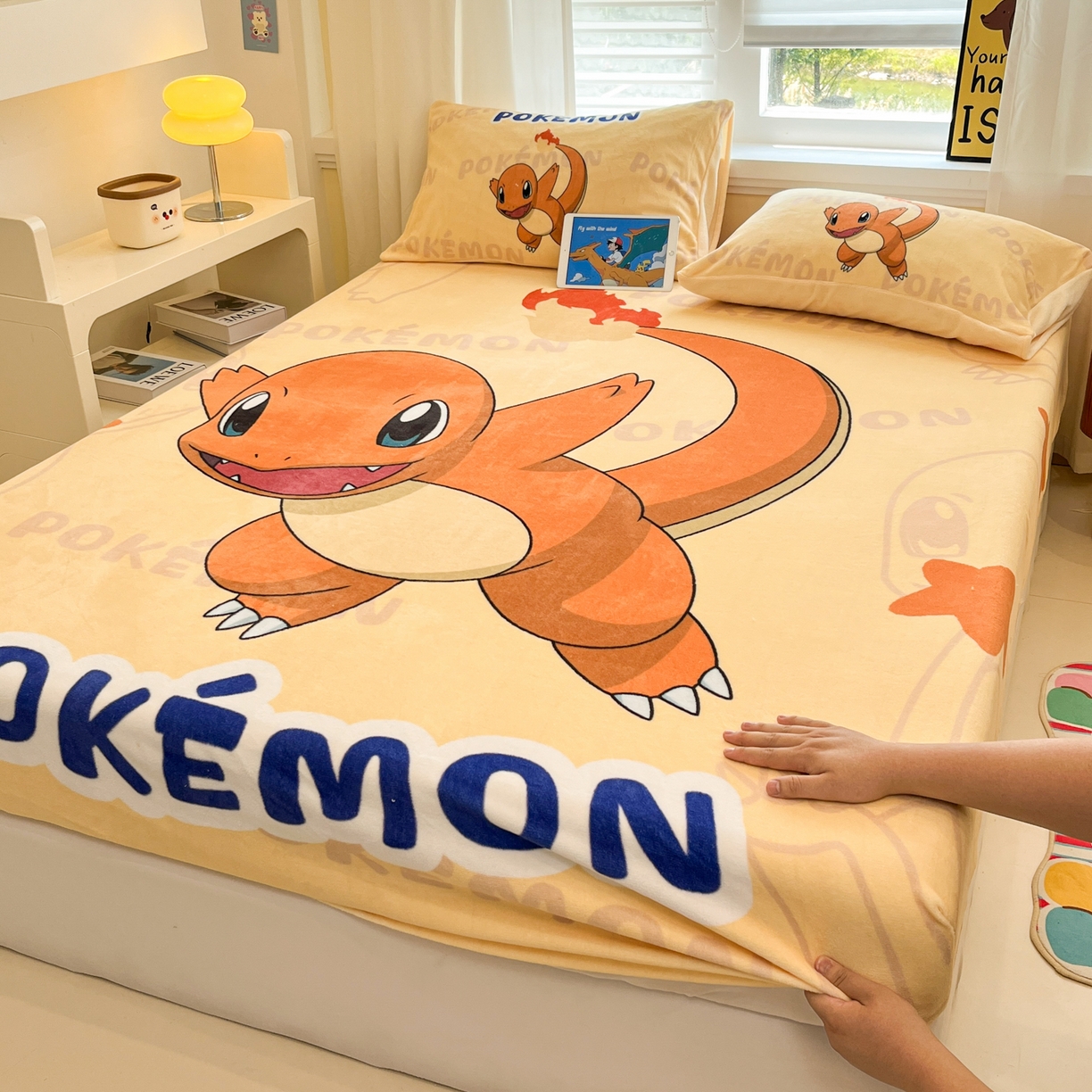 91家纺网 家纺一手货源 找家纺 金爱家 2025新款牛奶绒保暖床笠床笠单件单床笠 绒单品-喷火龙