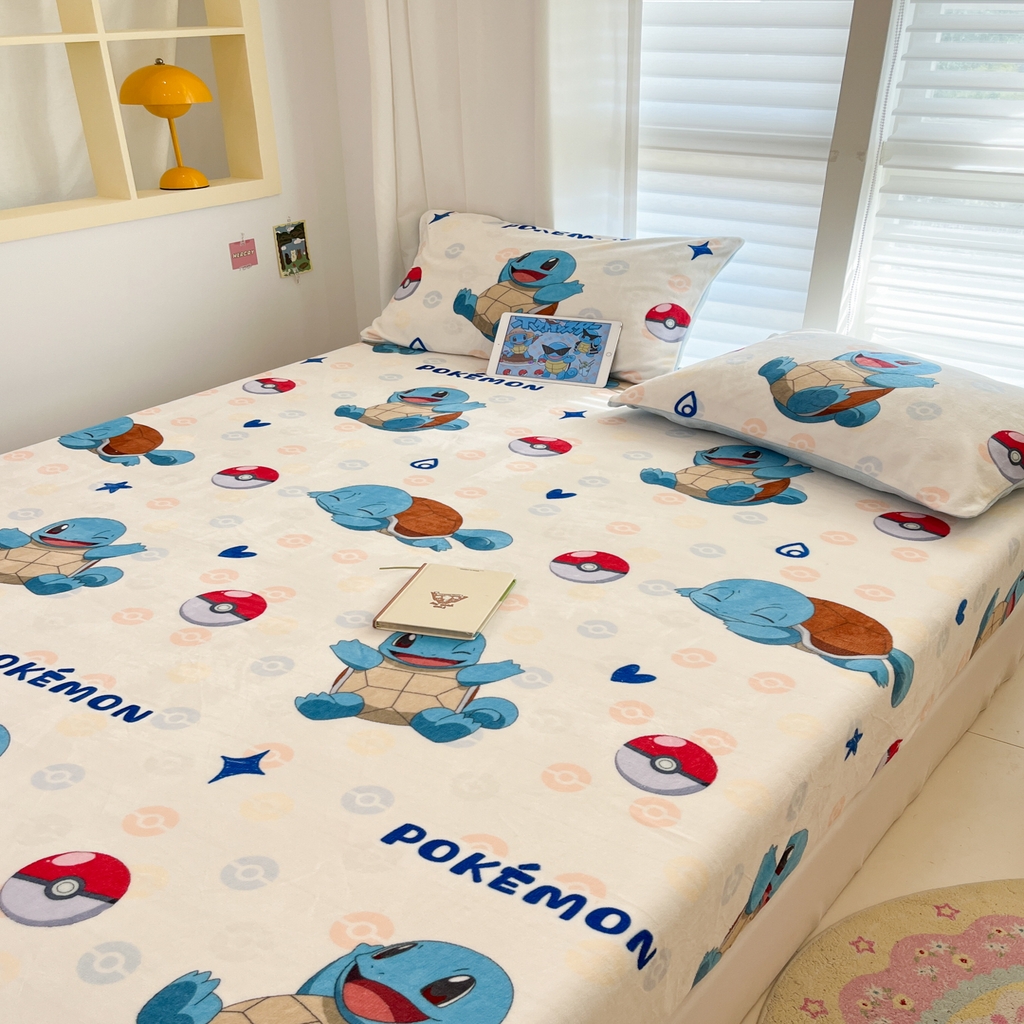 91家纺网 家纺一手货源 找家纺 金爱家 2025新款牛奶绒保暖床笠床笠单件单床笠 绒单品-欢乐杰尼龟