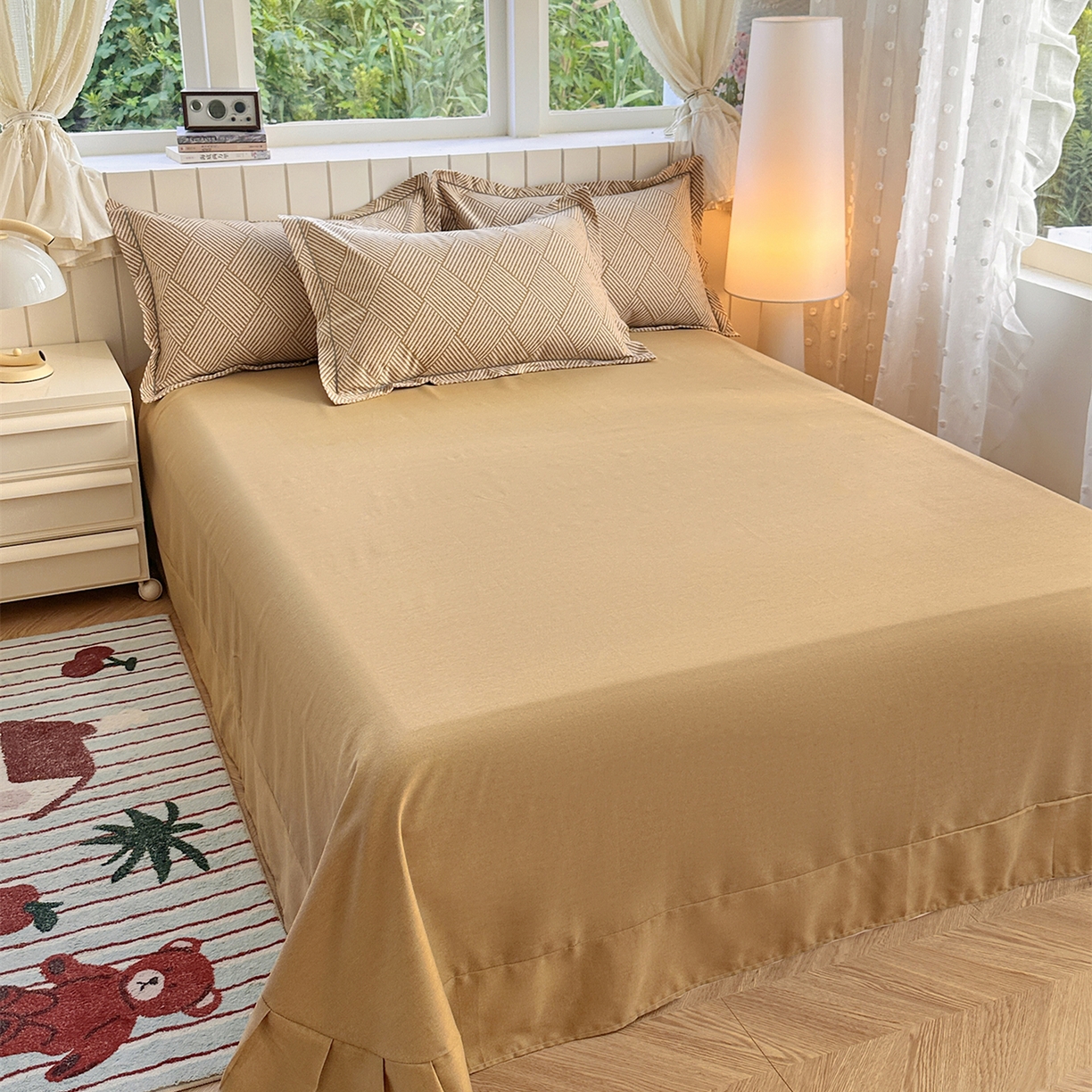 简约家纺 2025新款全棉磨毛印花单品床单 春雅格-咖