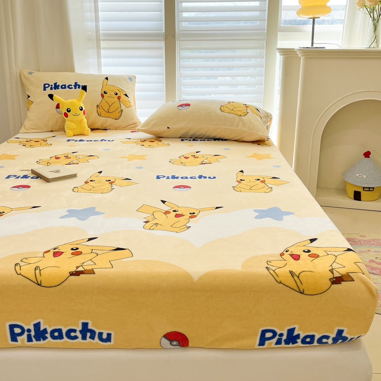 91家纺网 家纺一手货源 找家纺 金爱家 2025新款牛奶绒保暖床笠床笠单件单床笠 绒单品-宝贝皮卡丘