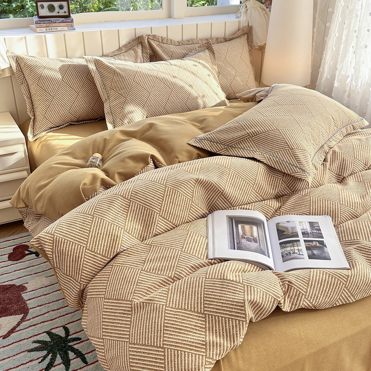 91家纺网 家纺一手货源 找家纺 简约家纺 2025新款全棉磨毛印花单品床单 春雅格-咖