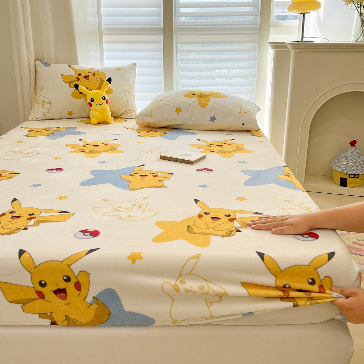 金爱家 2025新款牛奶绒保暖床笠床笠单件单床笠 绒单品-星星皮卡丘