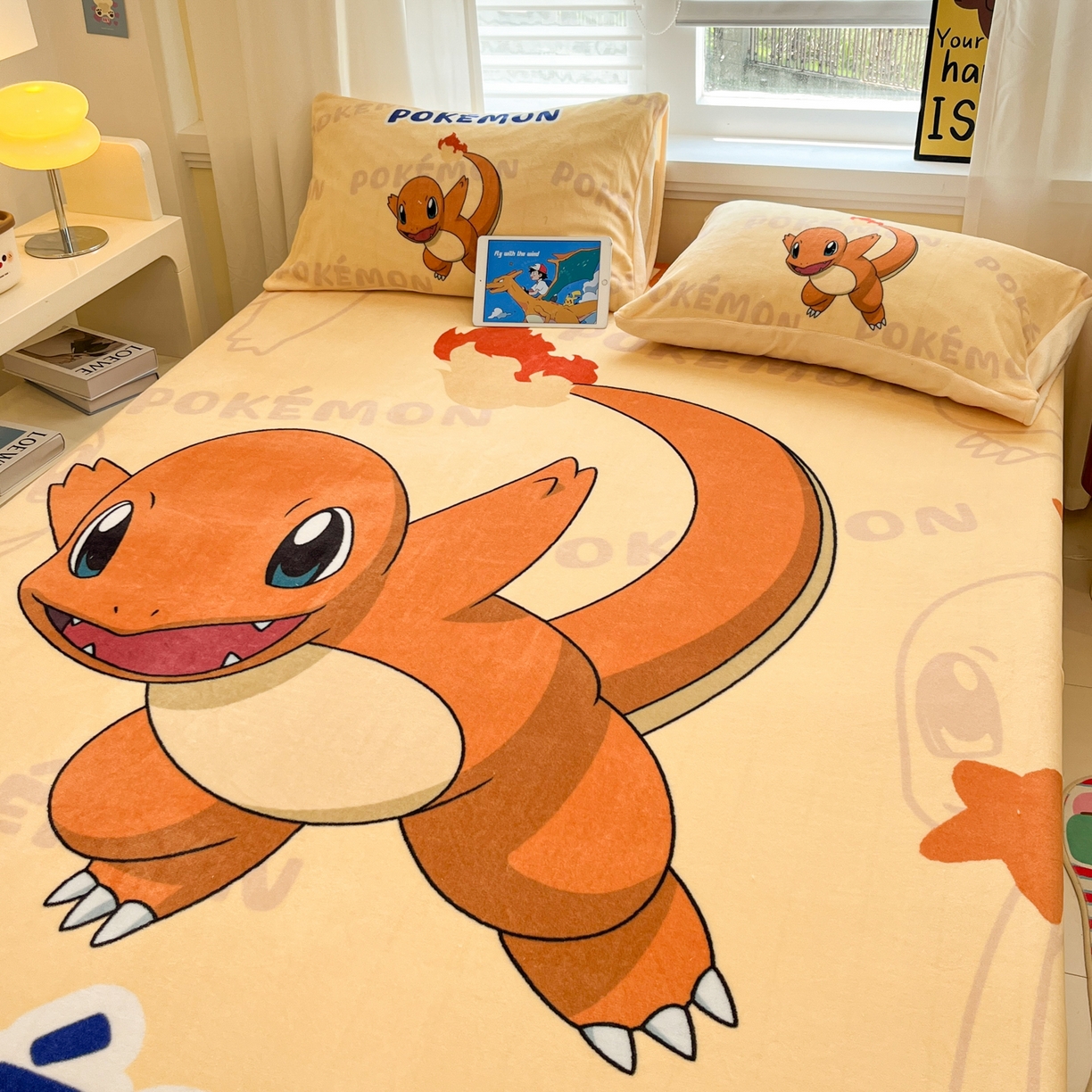 91家纺网 家纺一手货源 找家纺 金爱家 2025新款牛奶绒保暖床笠床笠单件单床笠 绒单品-喷火龙