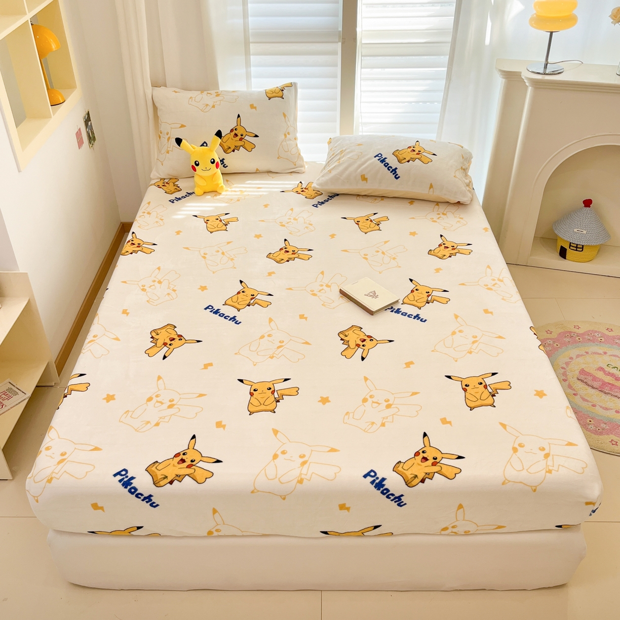 91家纺网 家纺一手货源 找家纺 金爱家 2025新款牛奶绒保暖床笠床笠单件单床笠 绒单品-多彩皮卡丘