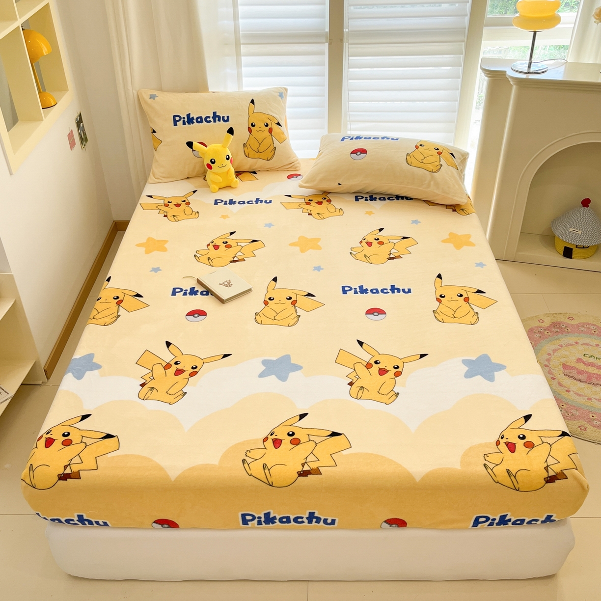 91家纺网 家纺一手货源 找家纺 金爱家 2025新款牛奶绒保暖床笠床笠单件单床笠 绒单品-宝贝皮卡丘