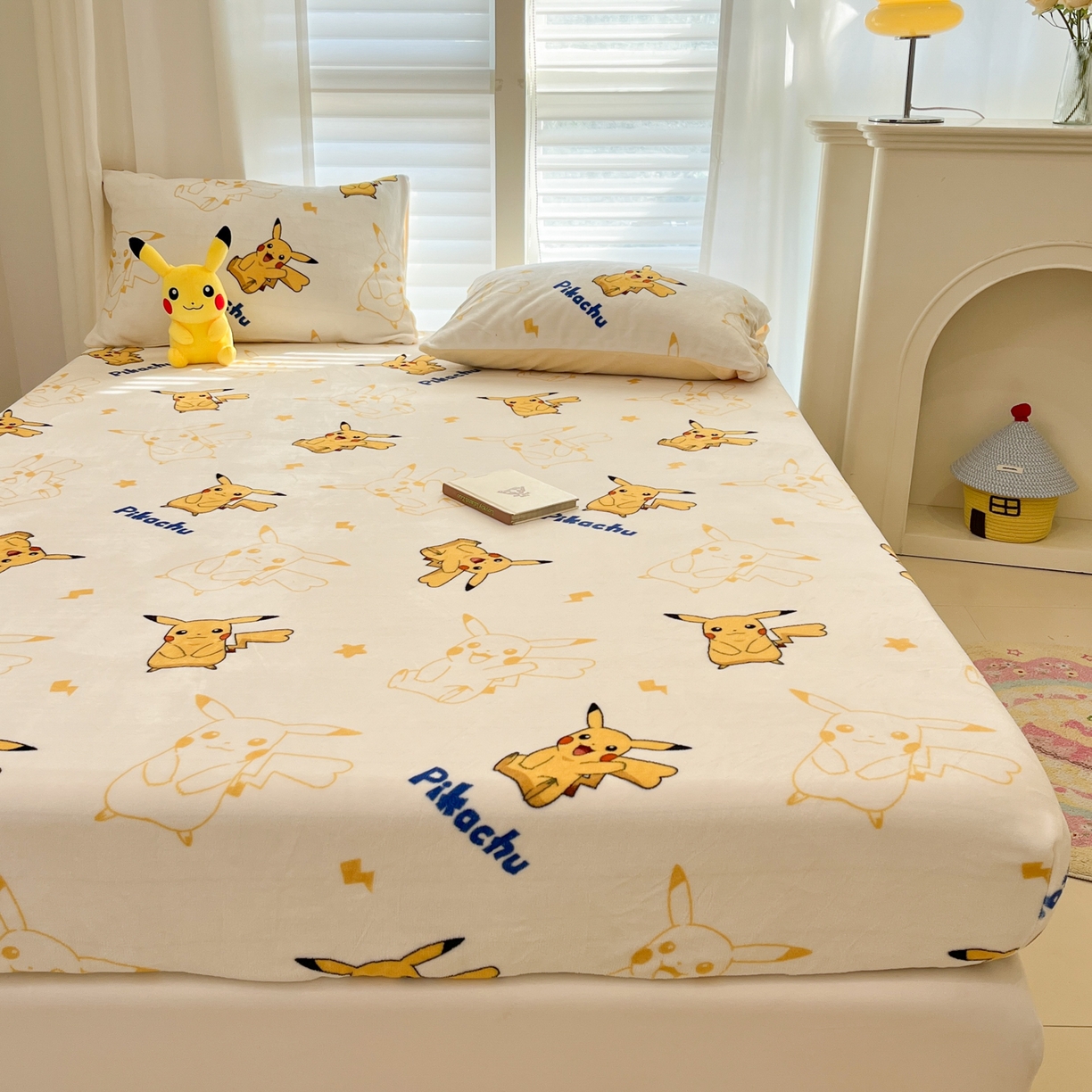 91家纺网 家纺一手货源 找家纺 金爱家 2025新款牛奶绒保暖床笠床笠单件单床笠 绒单品-多彩皮卡丘