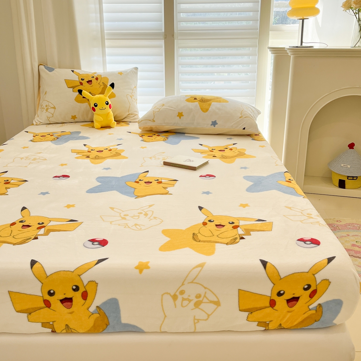 91家纺网 家纺一手货源 找家纺 金爱家 2025新款牛奶绒保暖床笠床笠单件单床笠 绒单品-星星皮卡丘