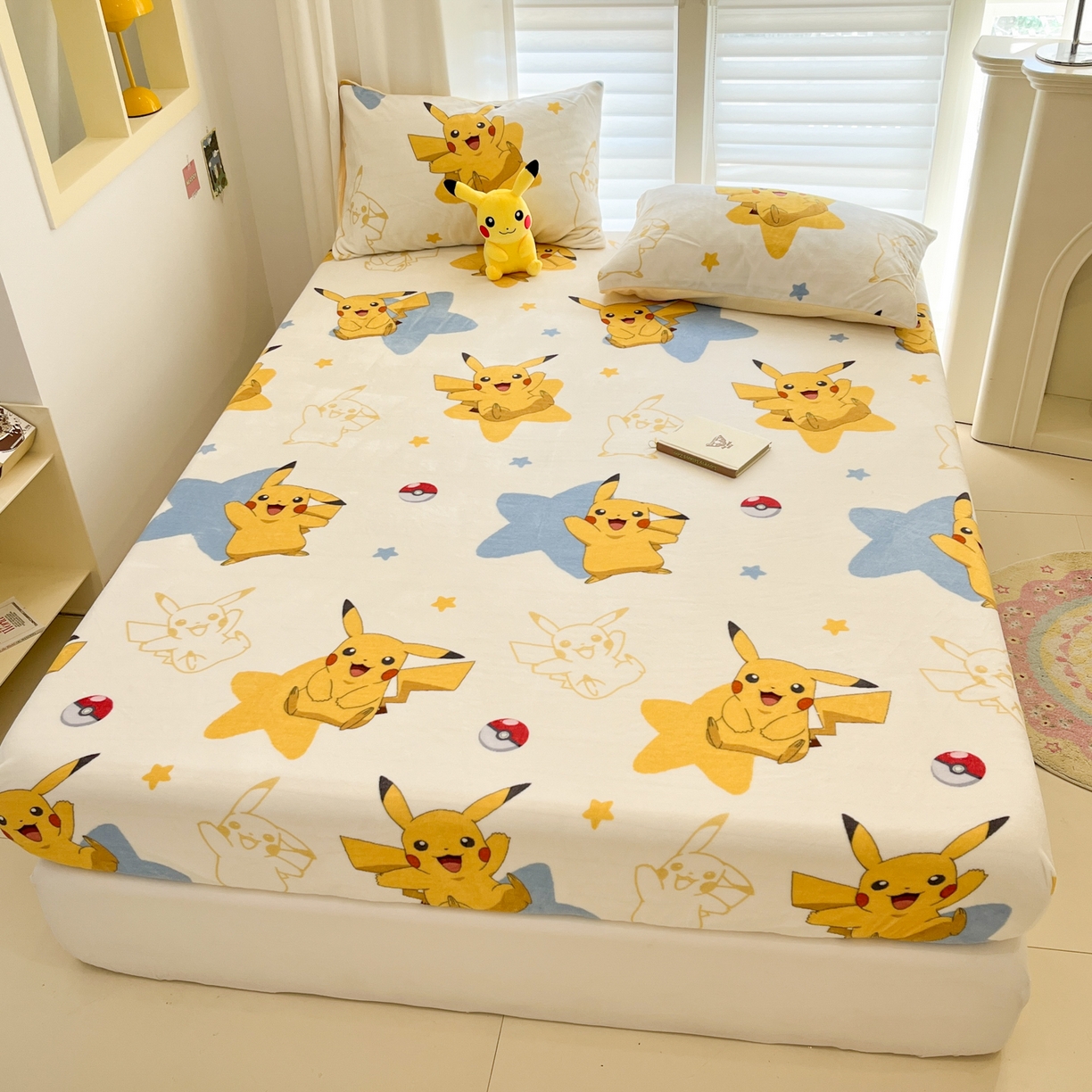 91家纺网 家纺一手货源 找家纺 金爱家 2025新款牛奶绒保暖床笠床笠单件单床笠 绒单品-星星皮卡丘