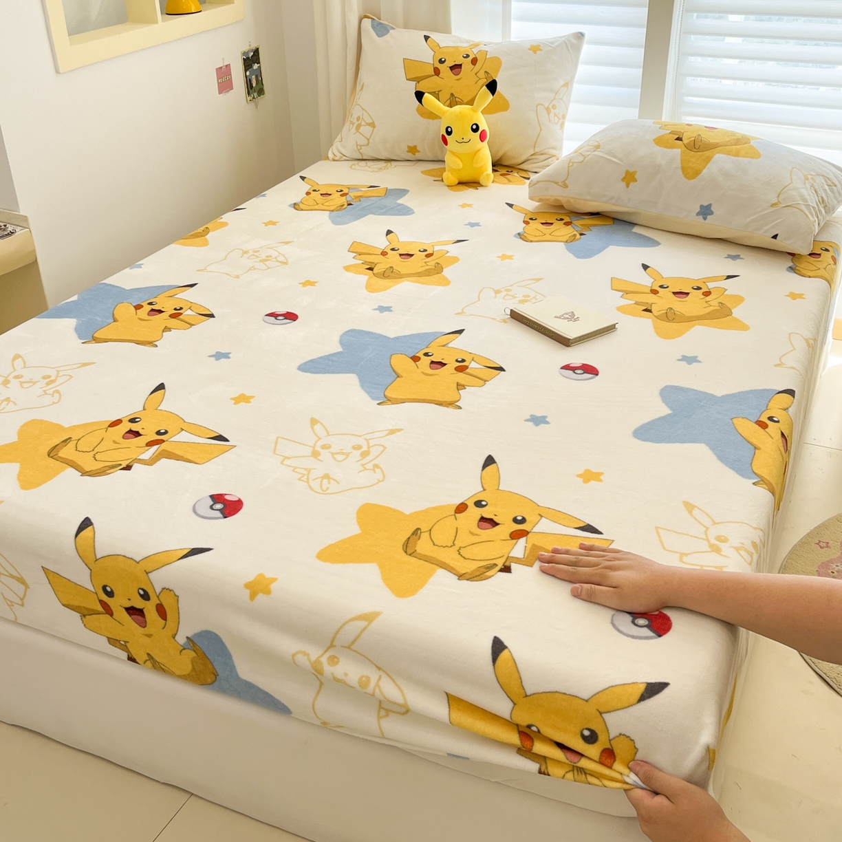 91家纺网 家纺一手货源 找家纺 金爱家 2025新款牛奶绒保暖床笠床笠单件单床笠 绒单品-星星皮卡丘