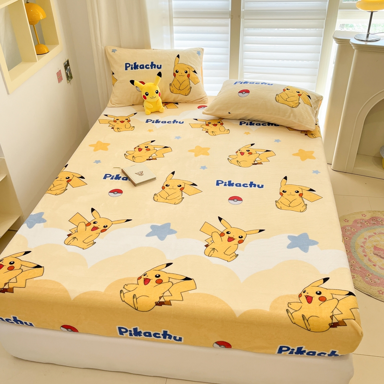 91家纺网 家纺一手货源 找家纺 金爱家 2025新款牛奶绒保暖床笠床笠单件单床笠 绒单品-宝贝皮卡丘