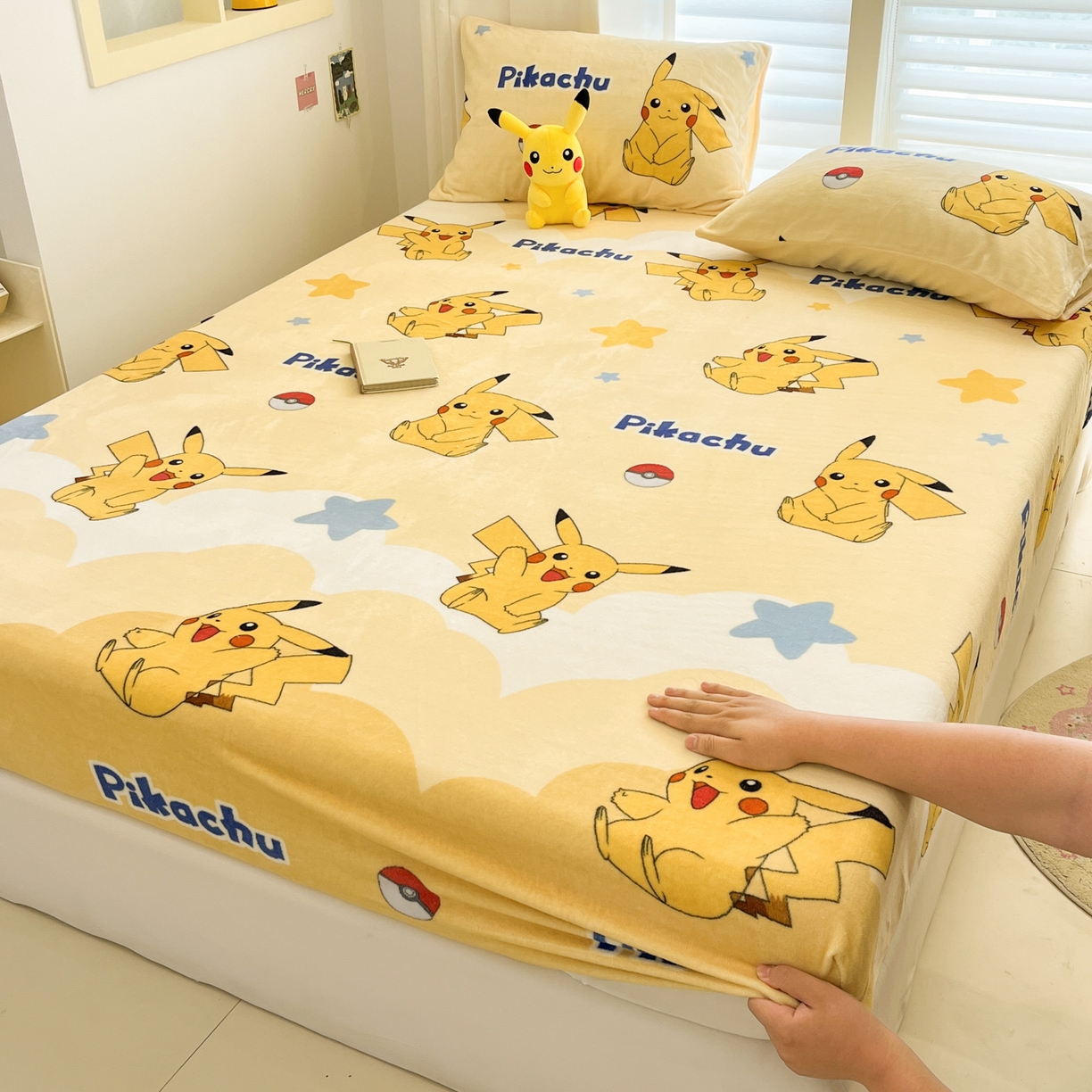 91家纺网 家纺一手货源 找家纺 金爱家 2025新款牛奶绒保暖床笠床笠单件单床笠 绒单品-宝贝皮卡丘