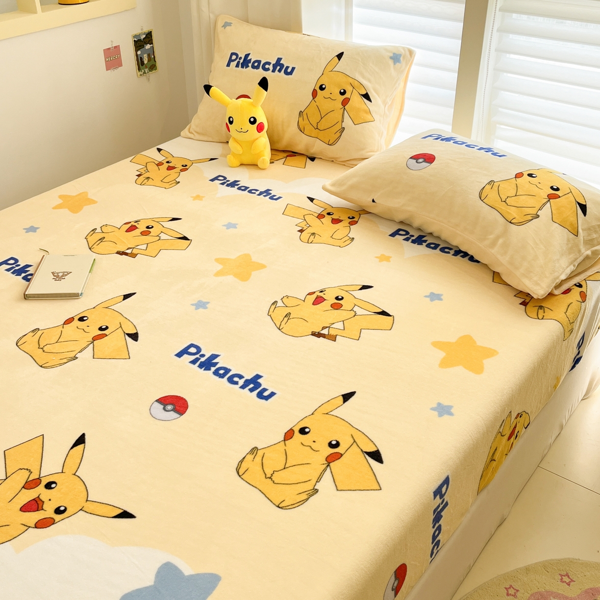 91家纺网 家纺一手货源 找家纺 金爱家 2025新款牛奶绒保暖床笠床笠单件单床笠 绒单品-宝贝皮卡丘