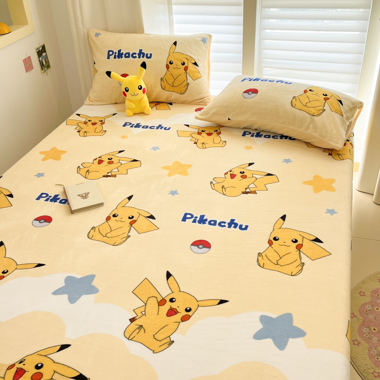 91家纺网 家纺一手货源 找家纺 金爱家 2025新款牛奶绒保暖床笠床笠单件单床笠 绒单品-宝贝皮卡丘