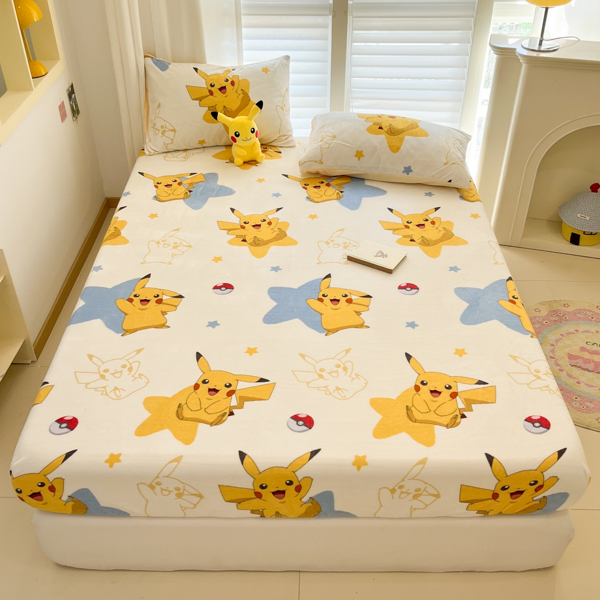 91家纺网 家纺一手货源 找家纺 金爱家 2025新款牛奶绒保暖床笠床笠单件单床笠 绒单品-星星皮卡丘