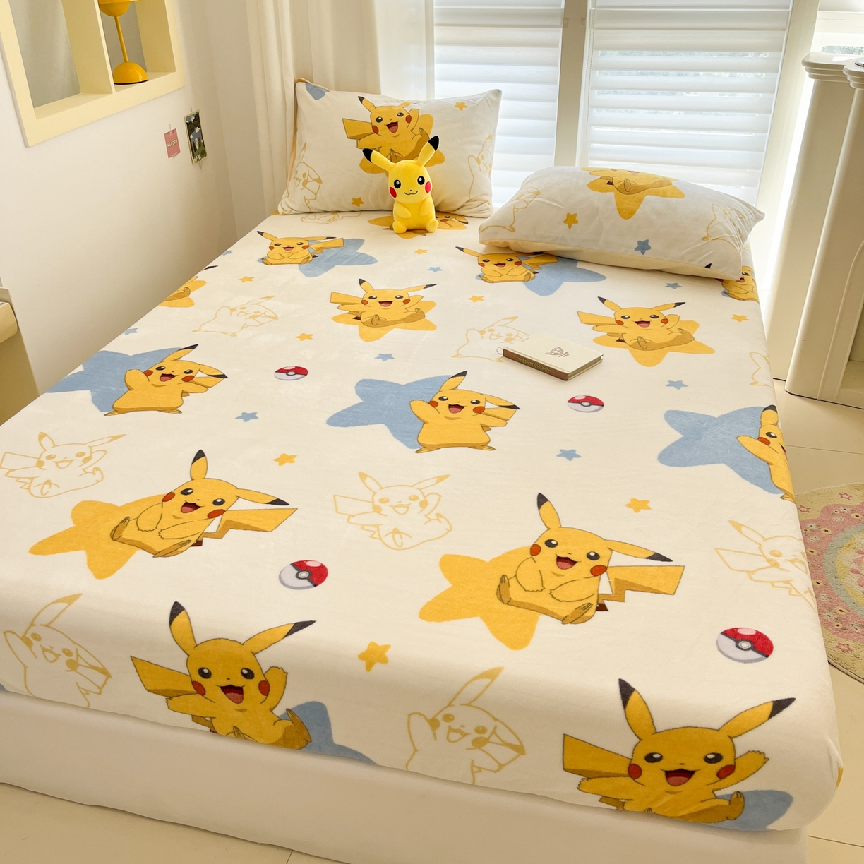 91家纺网 家纺一手货源 找家纺 金爱家 2025新款牛奶绒保暖床笠床笠单件单床笠 绒单品-星星皮卡丘