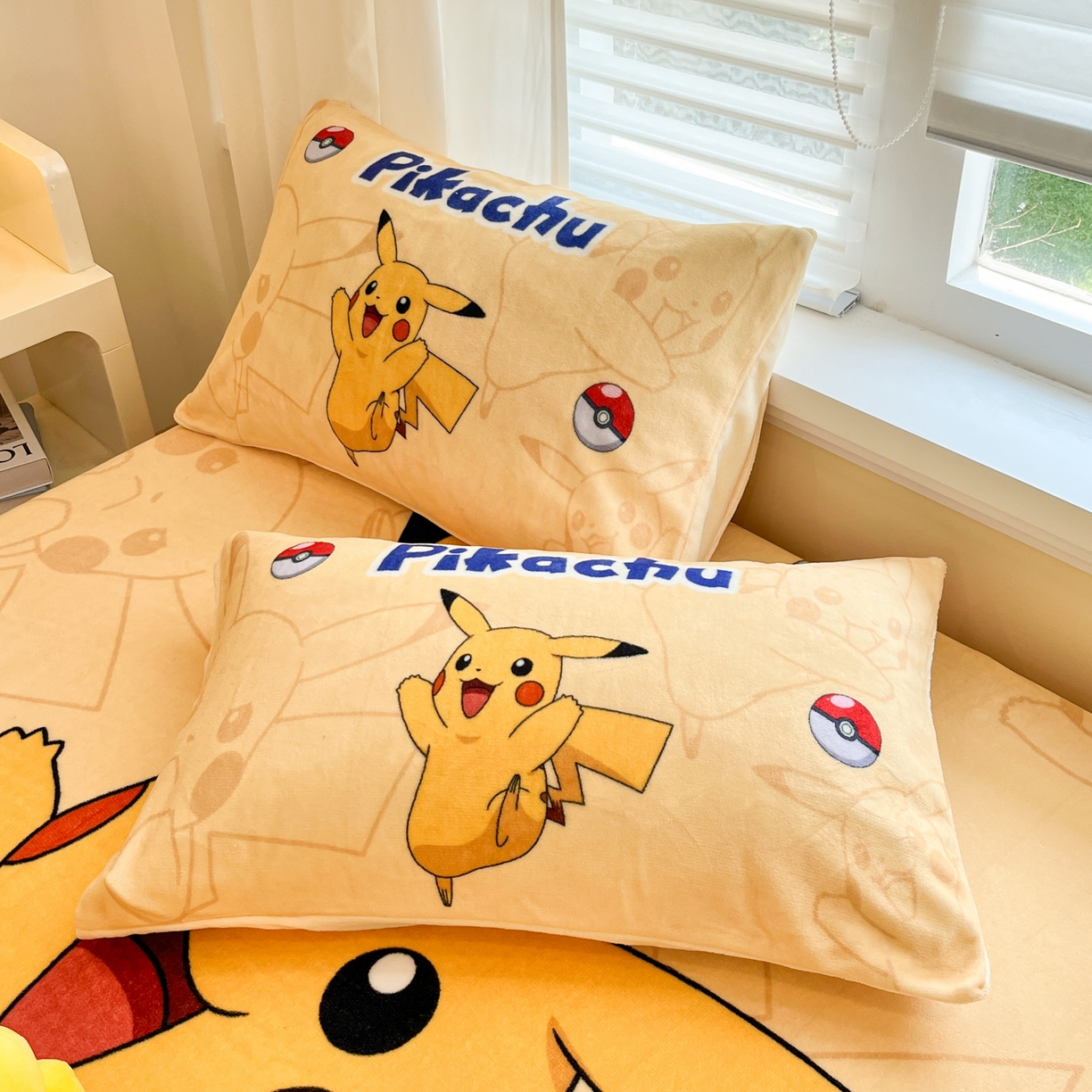 91家纺网 家纺一手货源 找家纺 金爱家 2025新款牛奶绒保暖床笠床笠单件单床笠 绒单品-可爱皮卡丘