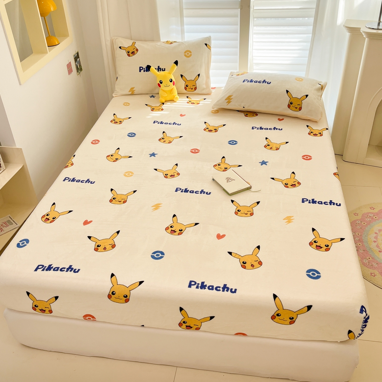 91家纺网 家纺一手货源 找家纺 金爱家 2025新款牛奶绒保暖床笠床笠单件单床笠 绒单品-搞怪皮卡丘