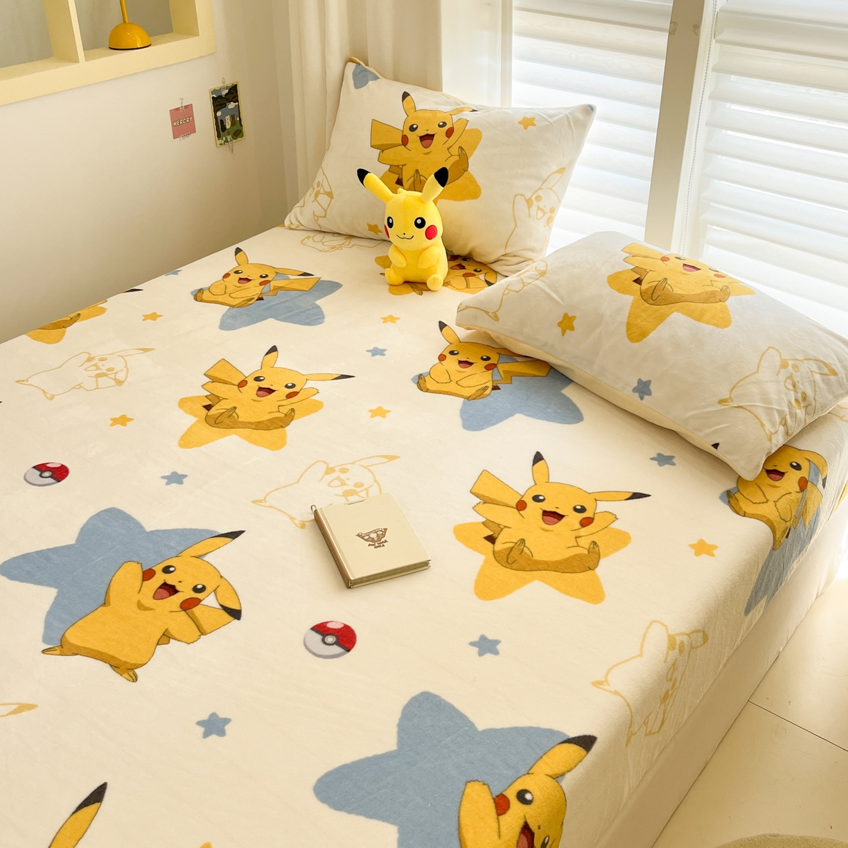 91家纺网 家纺一手货源 找家纺 金爱家 2025新款牛奶绒保暖床笠床笠单件单床笠 绒单品-星星皮卡丘