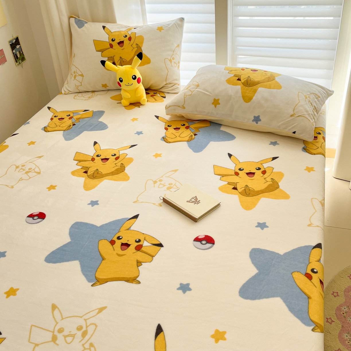 91家纺网 家纺一手货源 找家纺 金爱家 2025新款牛奶绒保暖床笠床笠单件单床笠 绒单品-星星皮卡丘