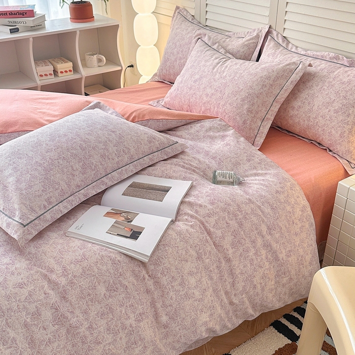 91家纺网 家纺一手货源 找家纺 简约家纺 2025新款全棉磨毛印花单品床单 风信紫