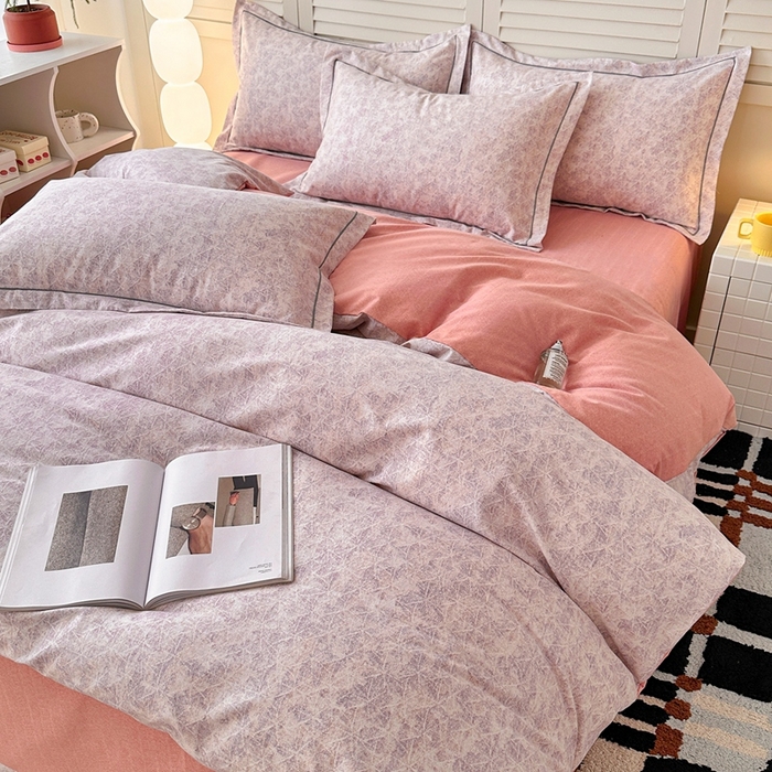 91家纺网 家纺一手货源 找家纺 简约家纺 2025新款全棉磨毛印花单品床单 风信紫