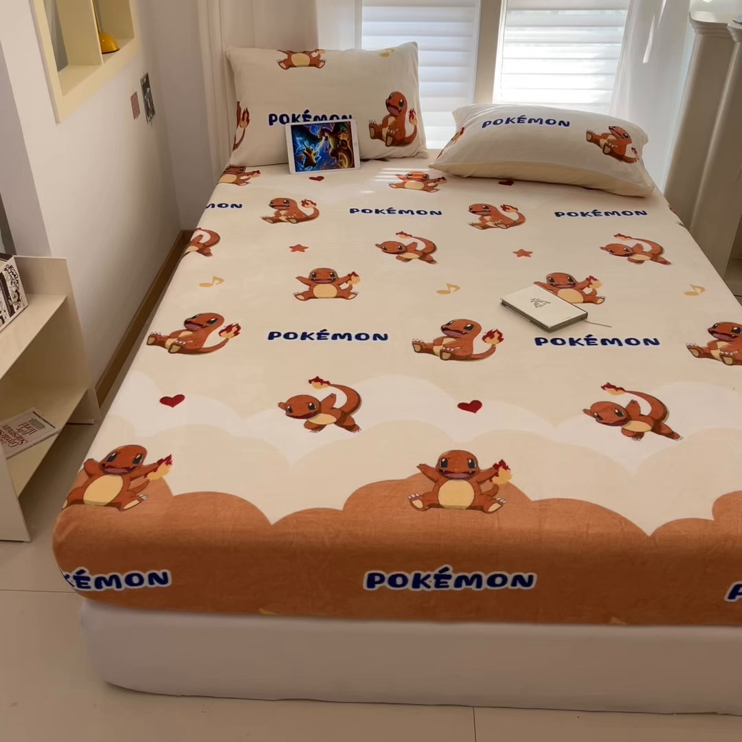 91家纺网 家纺一手货源 找家纺 金爱家 2025新款牛奶绒保暖床笠床笠单件单床笠 绒单品-开心喷火龙