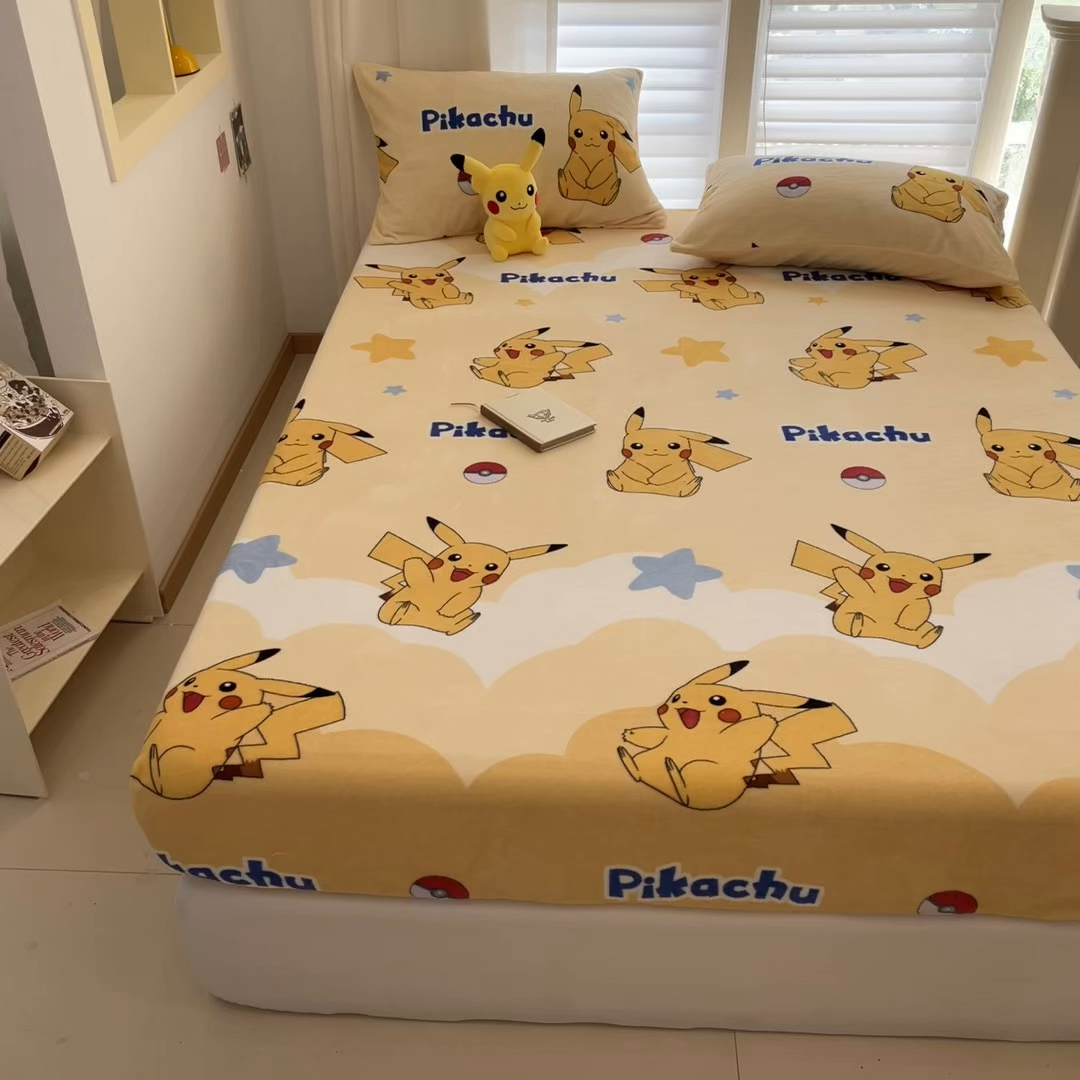 91家纺网 家纺一手货源 找家纺 金爱家 2025新款牛奶绒保暖床笠床笠单件单床笠 绒单品-宝贝皮卡丘