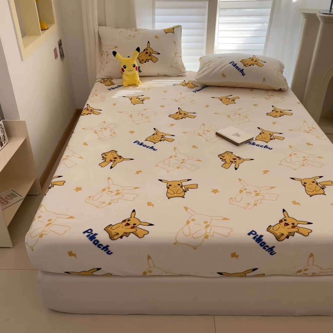 91家纺网 家纺一手货源 找家纺 金爱家 2025新款牛奶绒保暖床笠床笠单件单床笠 绒单品-多彩皮卡丘