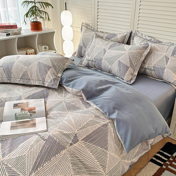 91家纺网 家纺一手货源 找家纺 简约家纺 2025新款全棉磨毛印花单品床单 时光机-灰