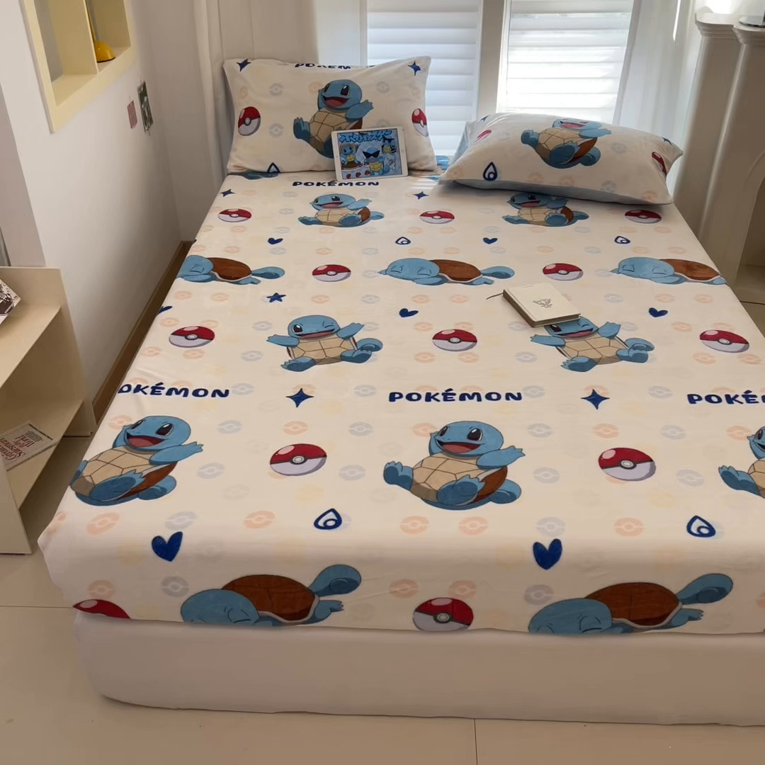 91家纺网 家纺一手货源 找家纺 金爱家 2025新款牛奶绒保暖床笠床笠单件单床笠 绒单品-欢乐杰尼龟