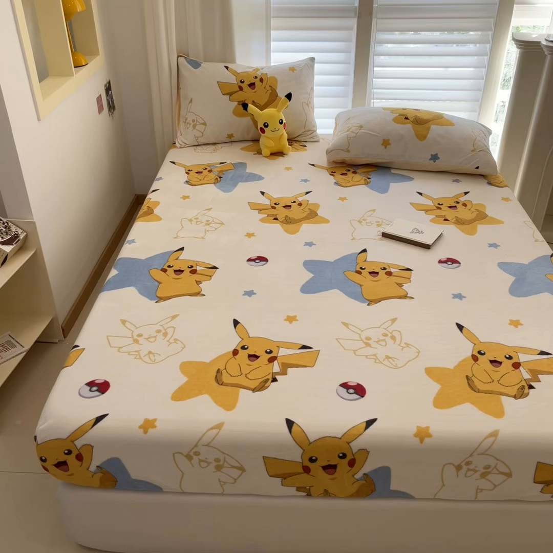 91家纺网 家纺一手货源 找家纺 金爱家 2025新款牛奶绒保暖床笠床笠单件单床笠 绒单品-星星皮卡丘