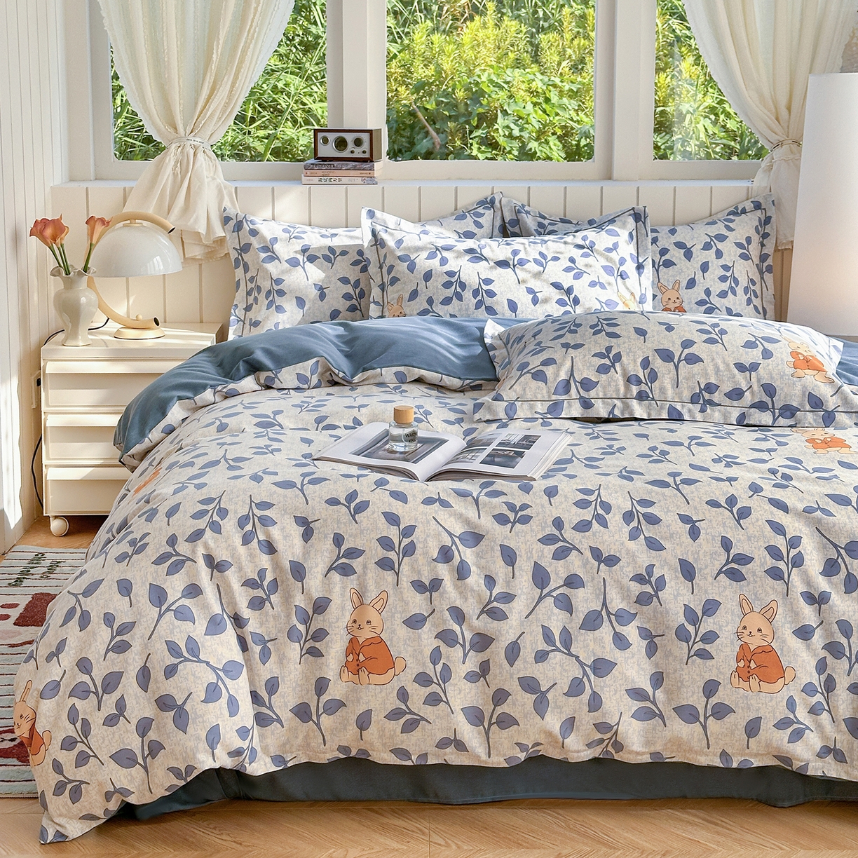 91家纺网 家纺一手货源 找家纺 简约家纺 2025新款全棉磨毛印花单品床单 童画小兔