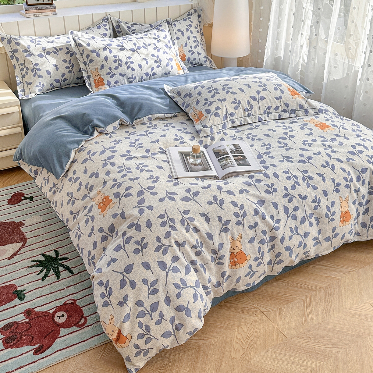 91家纺网 家纺一手货源 找家纺 简约家纺 2025新款全棉磨毛印花单品床单 童画小兔