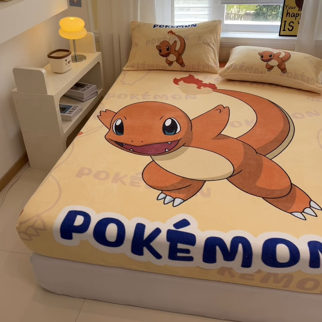 91家纺网 家纺一手货源 找家纺 金爱家 2025新款牛奶绒保暖床笠床笠单件单床笠 绒单品-喷火龙