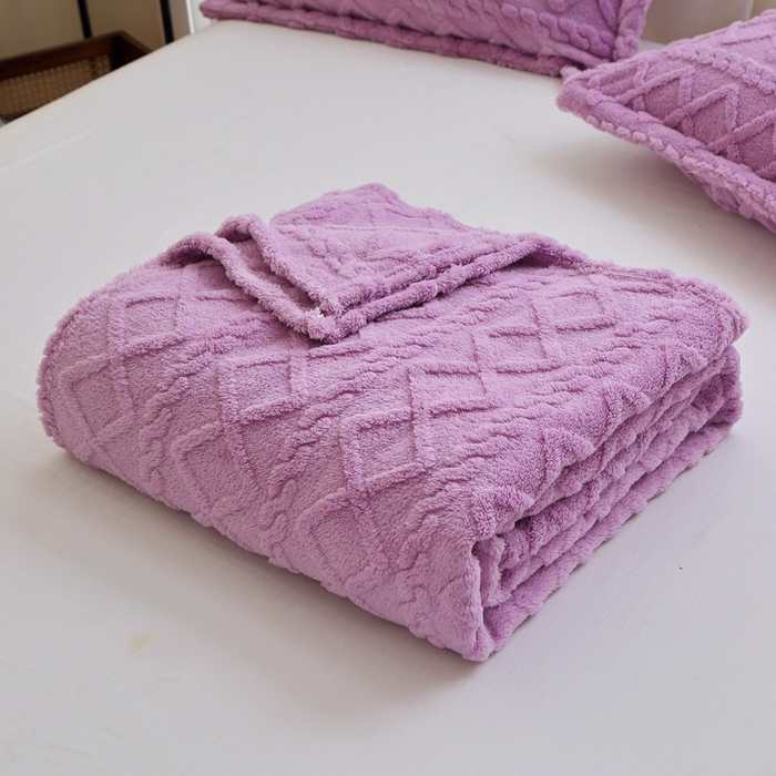 91家纺网 家纺一手货源 找家纺 栩裕纺织 2025新款双面塔芙绒毛毯家用毯子卷边款 塔夫绒-莫奈紫