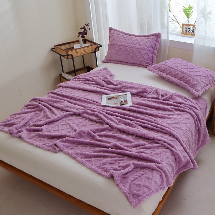 91家纺网 家纺一手货源 找家纺 栩裕纺织 2025新款双面塔芙绒毛毯家用毯子卷边款 塔夫绒-莫奈紫