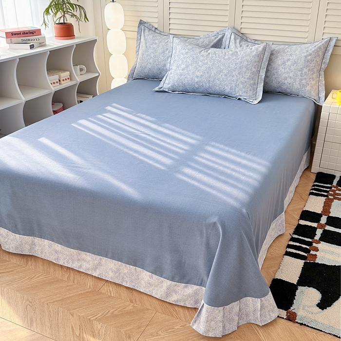 简约家纺 2025新款全棉磨毛印花单品床单 月影灰