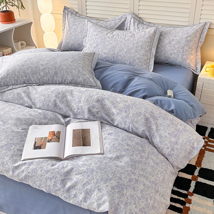 91家纺网 家纺一手货源 找家纺 简约家纺 2025新款全棉磨毛印花单品床单 月影灰