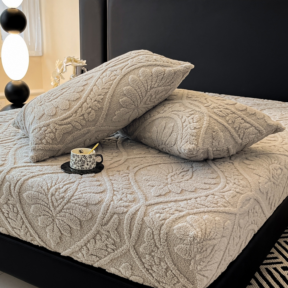 91家纺网 家纺一手货源 找家纺 乐家欣 2025新款提花塔芙绒床笠床笠单件单床笠-繁花系列 繁花-月影灰