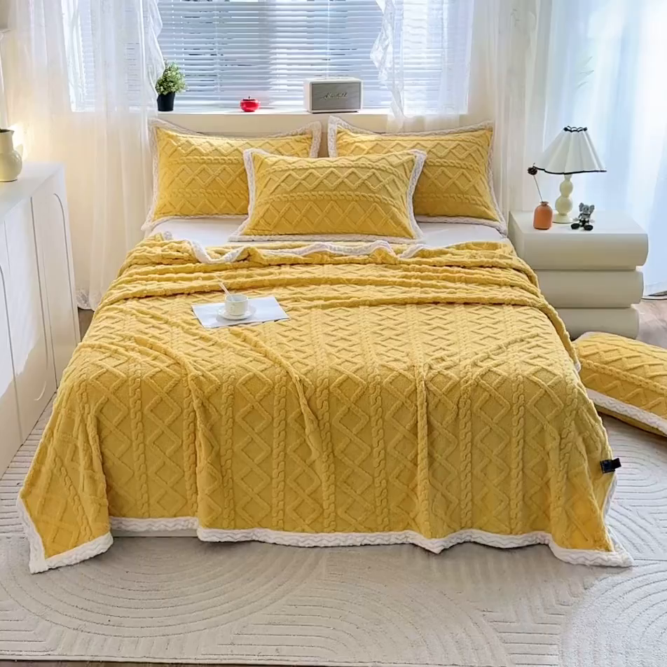 91家纺网 家纺一手货源 找家纺 （总）栩裕纺织 2025新款双面塔芙绒毛毯家用毯子包边款