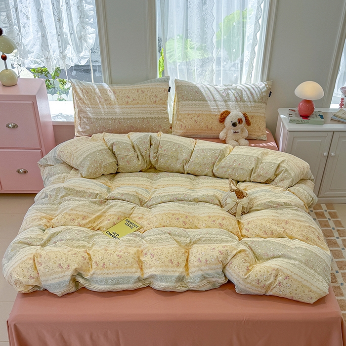 91家纺网 家纺一手货源 找家纺 竹合家纺 2025新款爆款韩国小布袋古法水洗云感四件套一亩花田