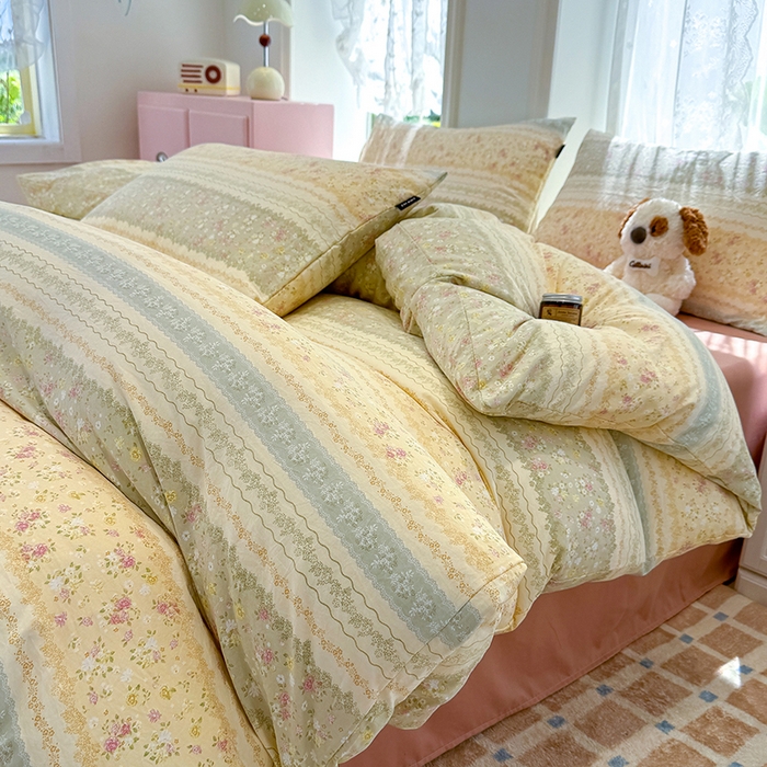 91家纺网 家纺一手货源 找家纺 竹合家纺 2025新款爆款韩国小布袋古法水洗云感四件套一亩花田