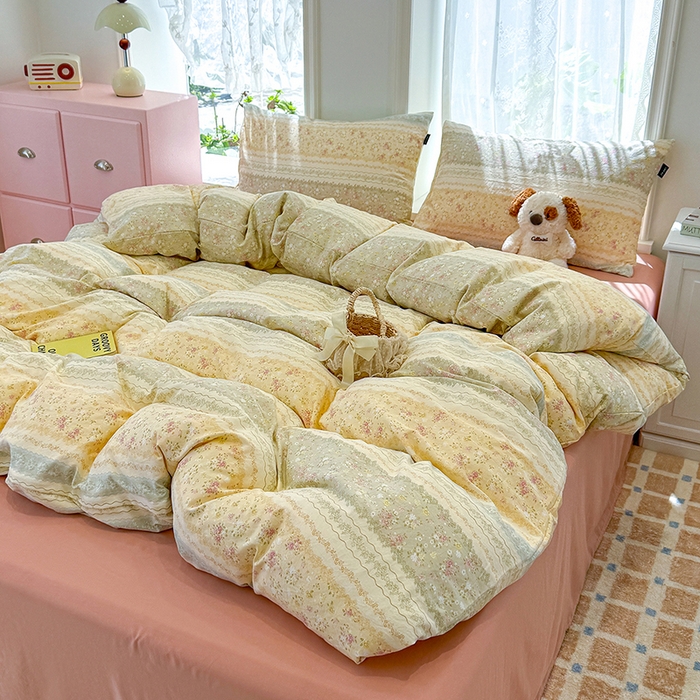 91家纺网 家纺一手货源 找家纺 竹合家纺 2025新款爆款韩国小布袋古法水洗云感四件套一亩花田