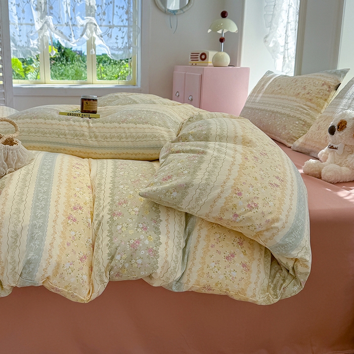 91家纺网 家纺一手货源 找家纺 竹合家纺 2025新款爆款韩国小布袋古法水洗云感四件套一亩花田