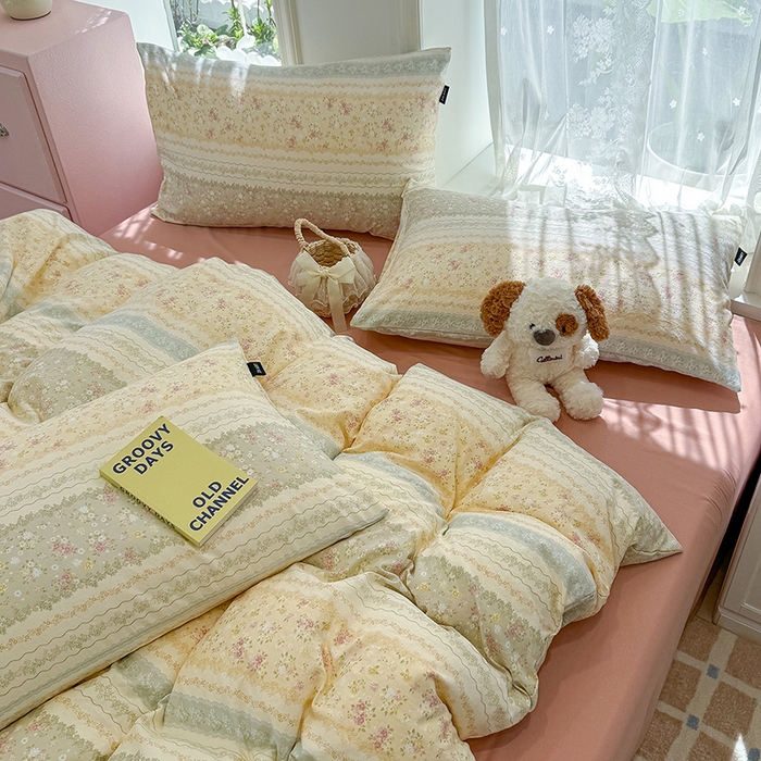 91家纺网 家纺一手货源 找家纺 竹合家纺 2025新款爆款韩国小布袋古法水洗云感四件套一亩花田